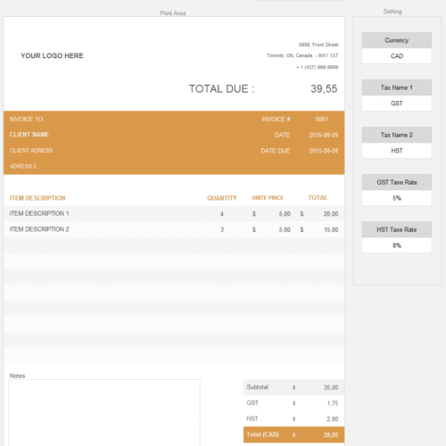 Simple Excel Invoice Template | Adnia Solutions