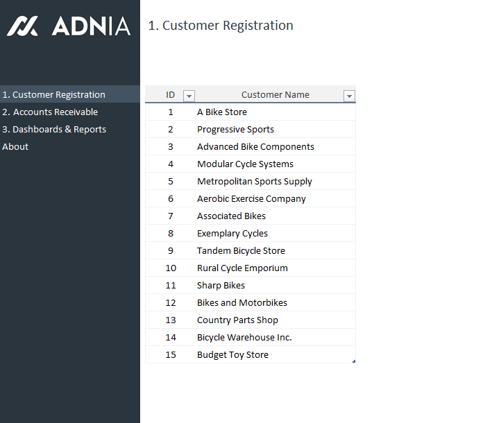 Accounts Receivable Dashboard Template - Customer Registration