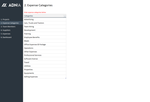 Simple Project Expense Tracking Template 2.0 - Expense Categories