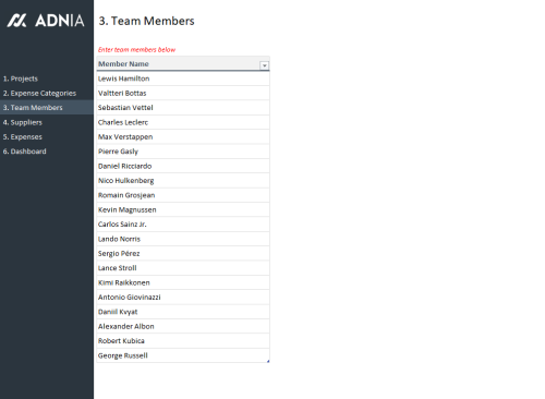 Simple Project Expense Tracking Template 2.0 - Teams Members