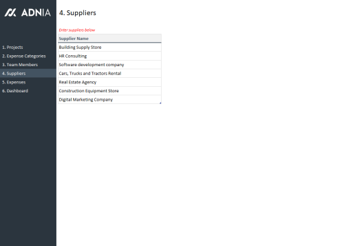 Simple Project Expense Tracking Template 2.0 - Suppliers