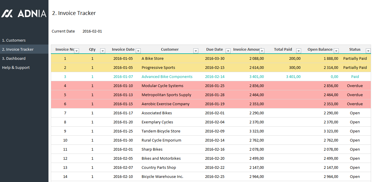 Invoice Tracker Excel Template Adnia Solutions