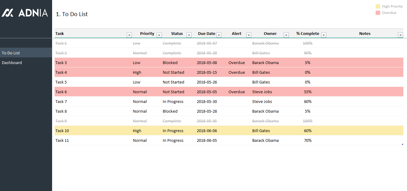 todo list excel