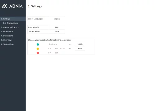 KPI Dashboard Excel Template - Settings