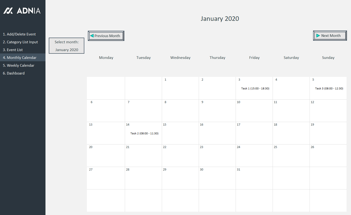 excel calendar template weekly