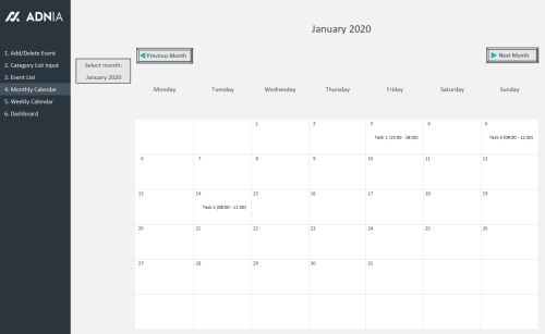 Automated Schedule Excel Template - Monthly Calendar