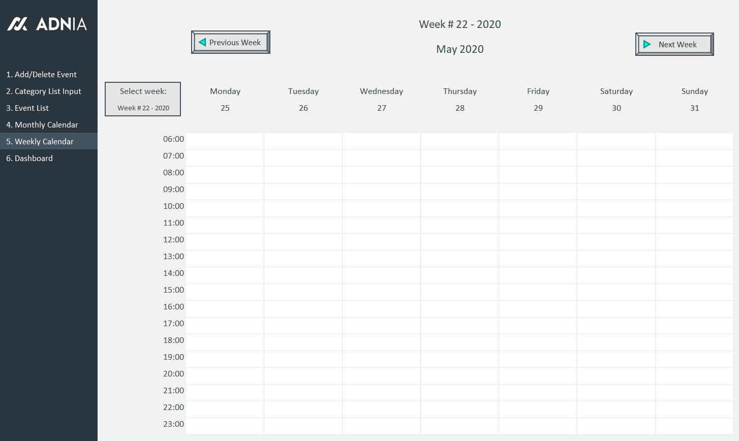 Automated Weekly Schedule Excel Template - Weekly Calendar