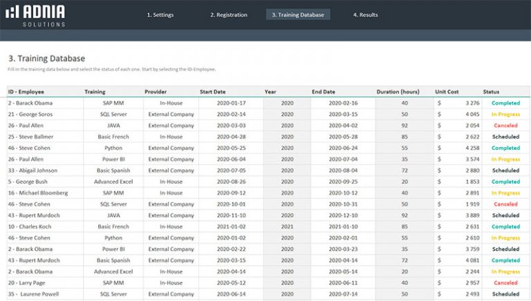 Training Tracker Excel Template Adnia Solutions