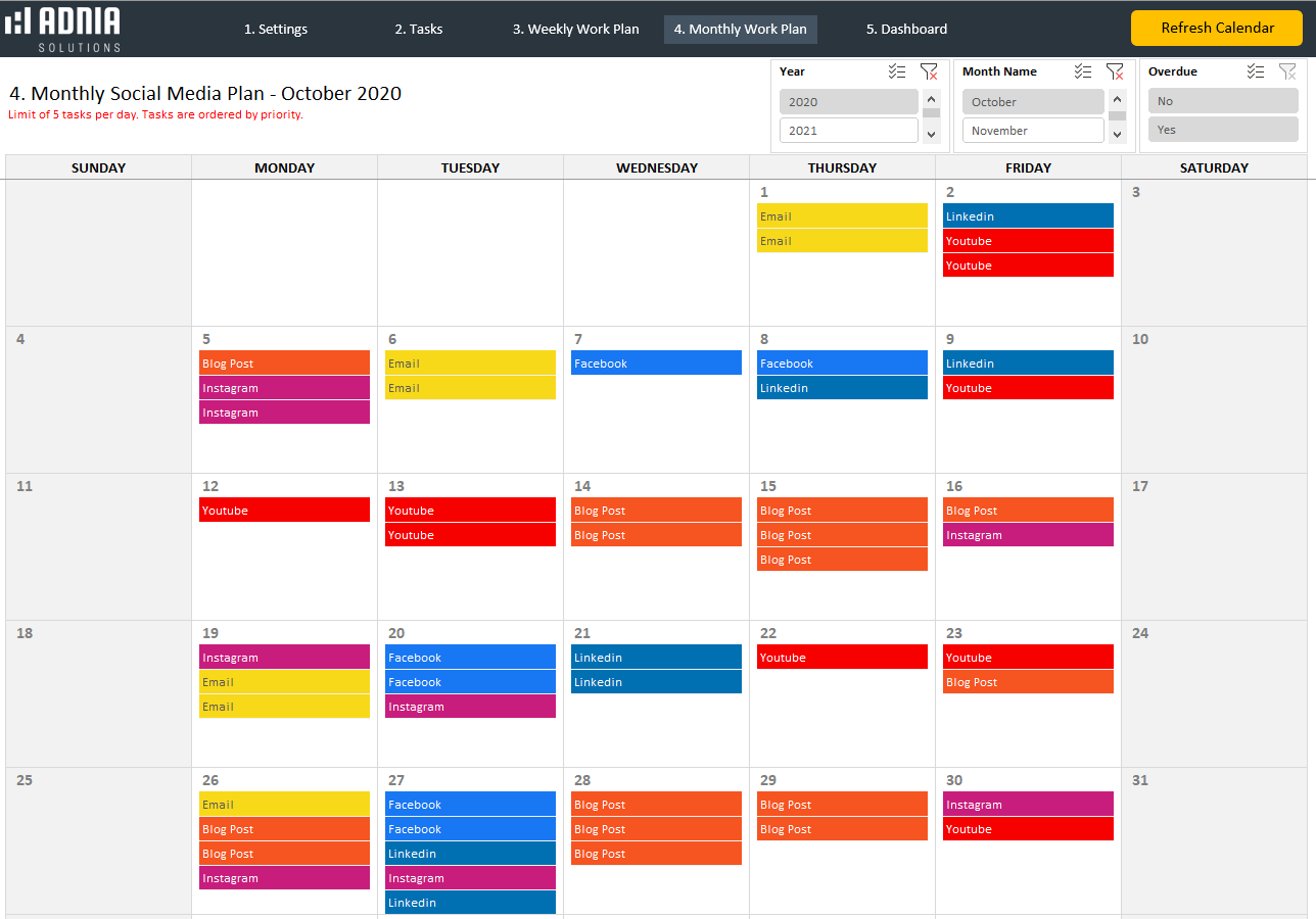 Social Media Calendar Template Adnia Solutions