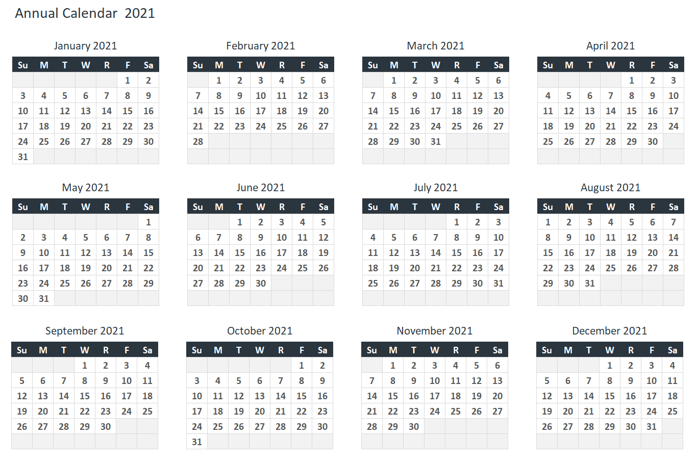 Annual Calendar Template Free