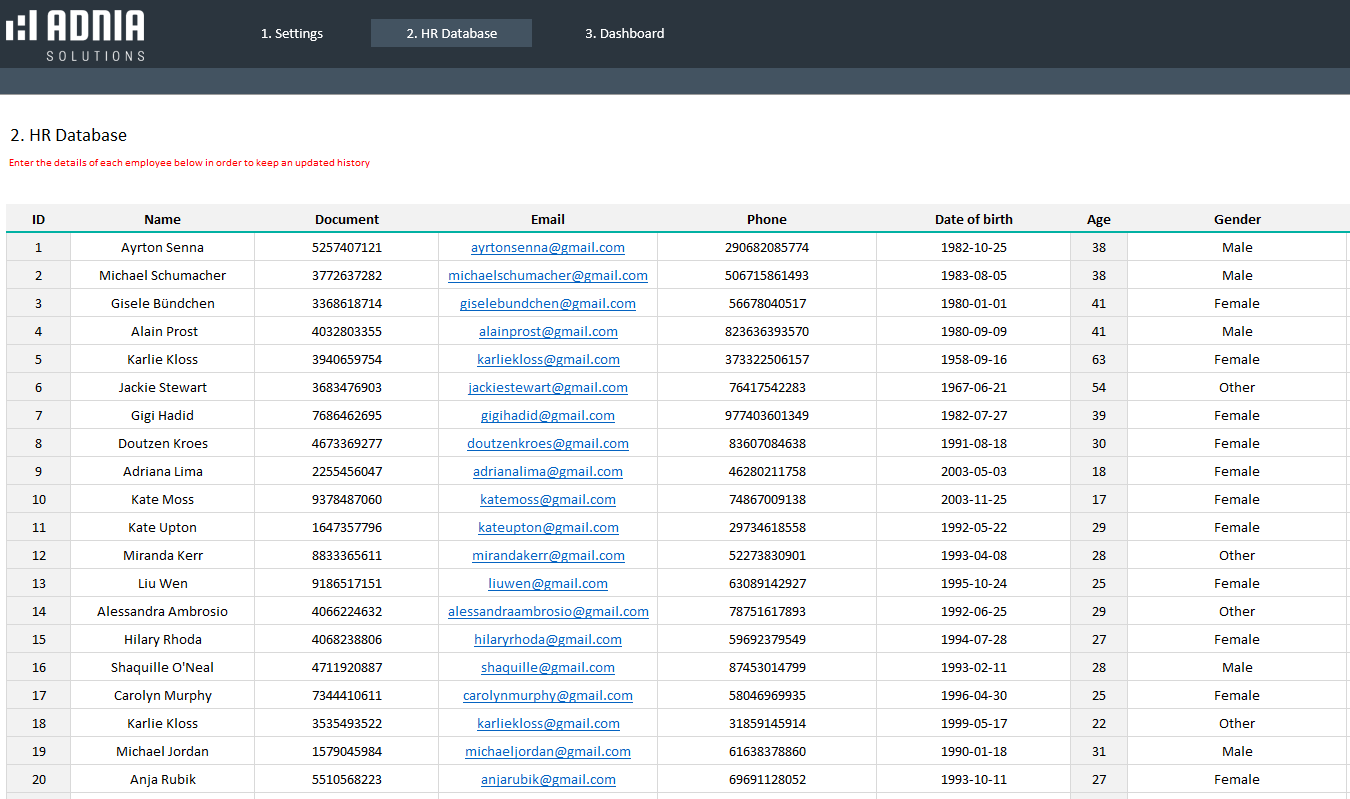 HR Database Excel Template | Adnia Solutions | Excel Templates