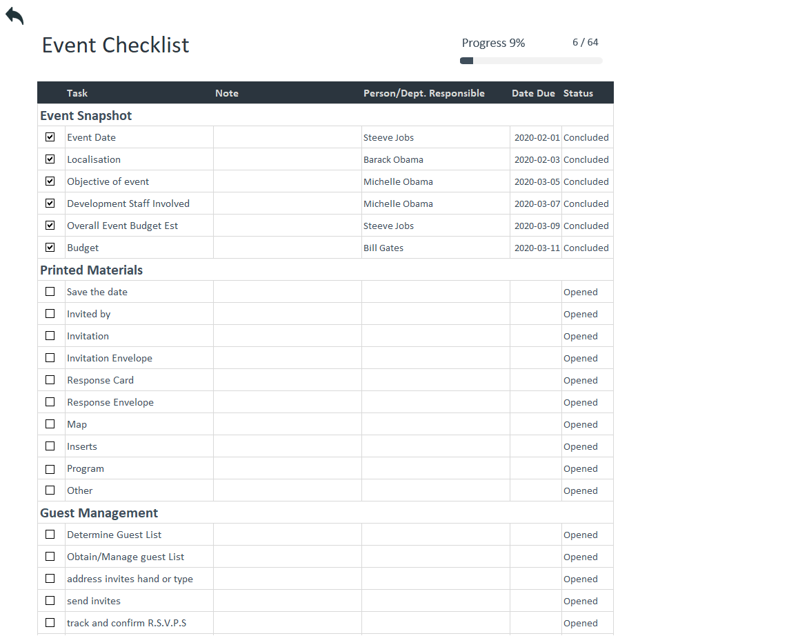 Conference Checklist Template Excel