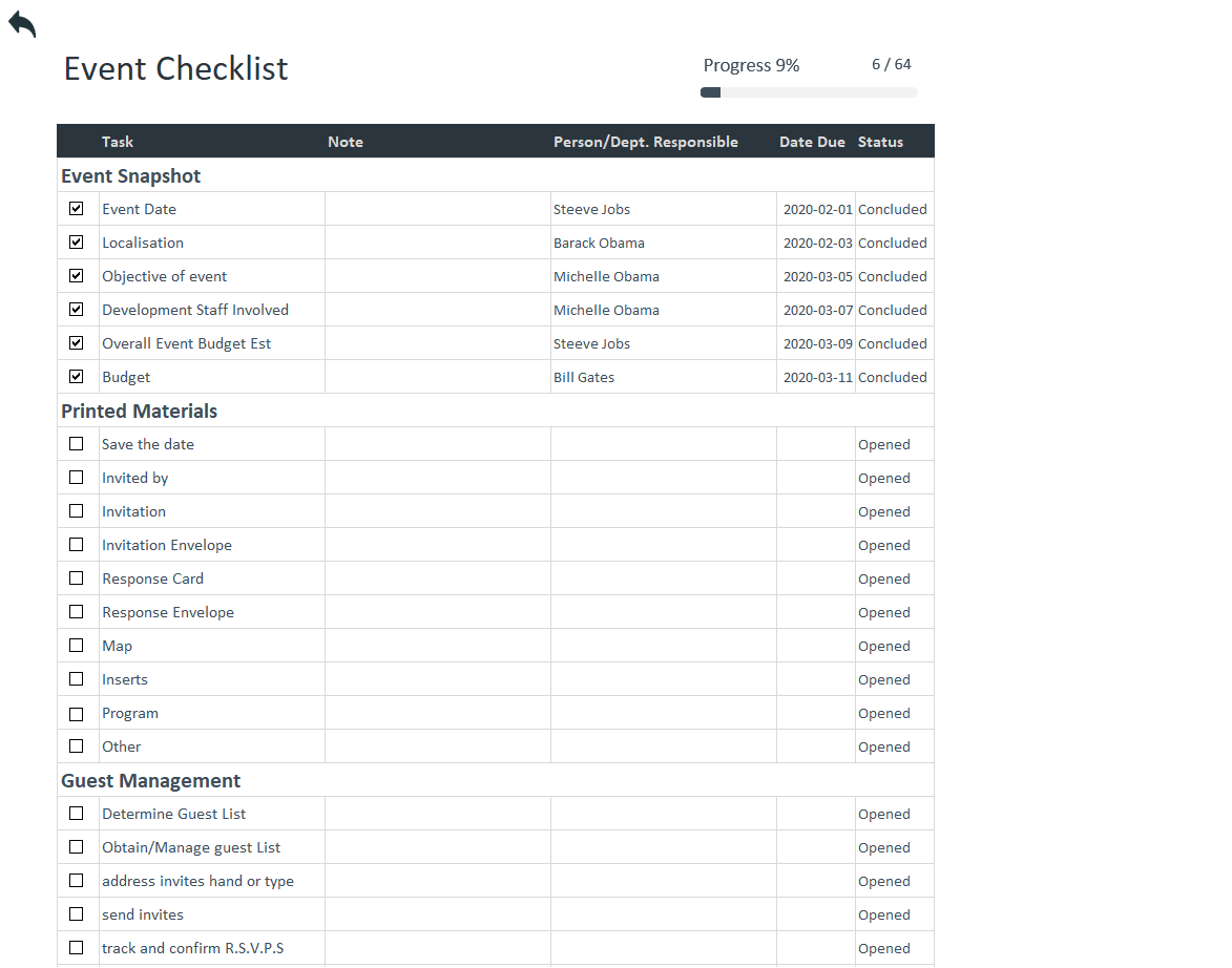 template checklist excel