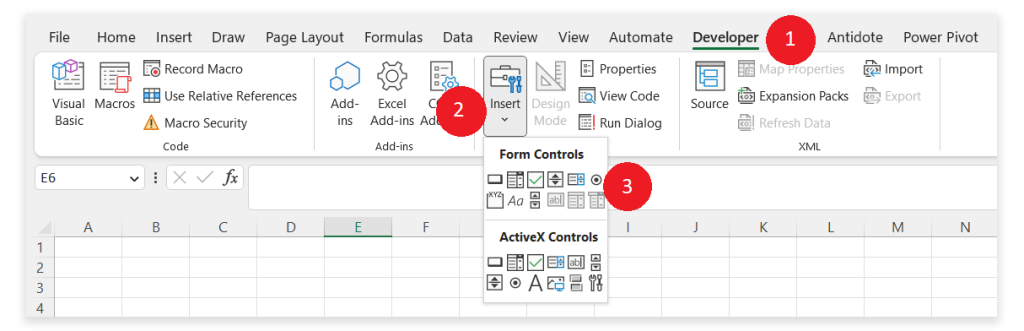 Excel Developer Toolbar - Dynamics dashboard